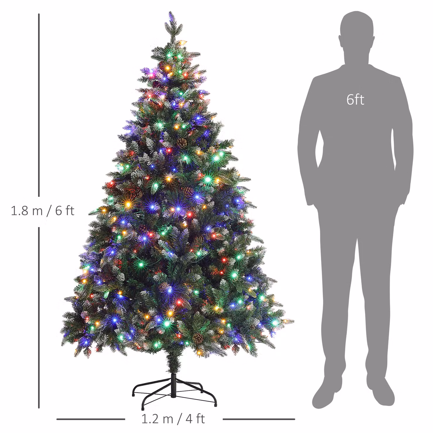 HOMCOM 6ft Prelit Artificial Christmas Tree with Dual Colour LED Lights and 1078 Tips in Green – 3