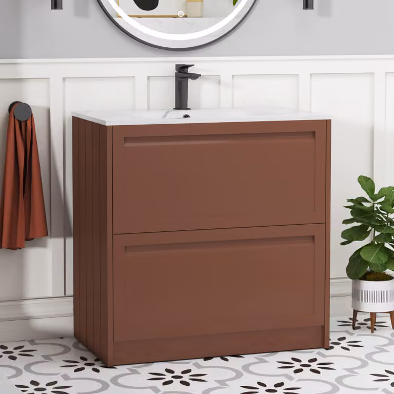 Royal Bathrooms Elmore 800mm Traditional Floor Standing 2 Drawer Vanity Unit with Carrara White Basin, Terracotta Clay