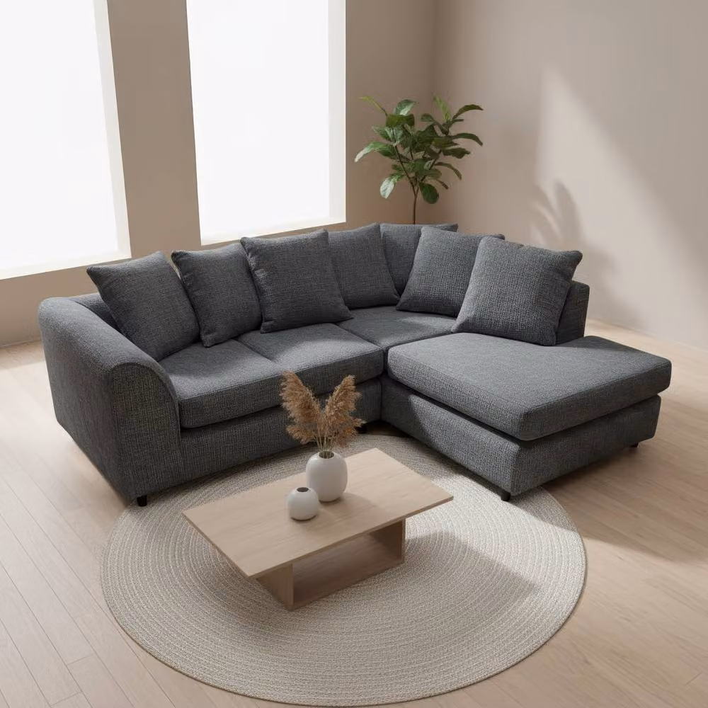 Abakus Direct Jumbo Chenille L-Shaped Corner Sofa with Chaise Extension, Black, Right Hand Facing – 3