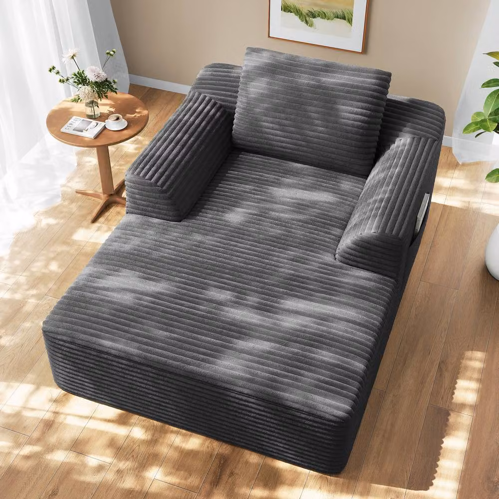 Dprodo Modular High Density Foam Chaise Lounge Sofa in Grey Striped – 6