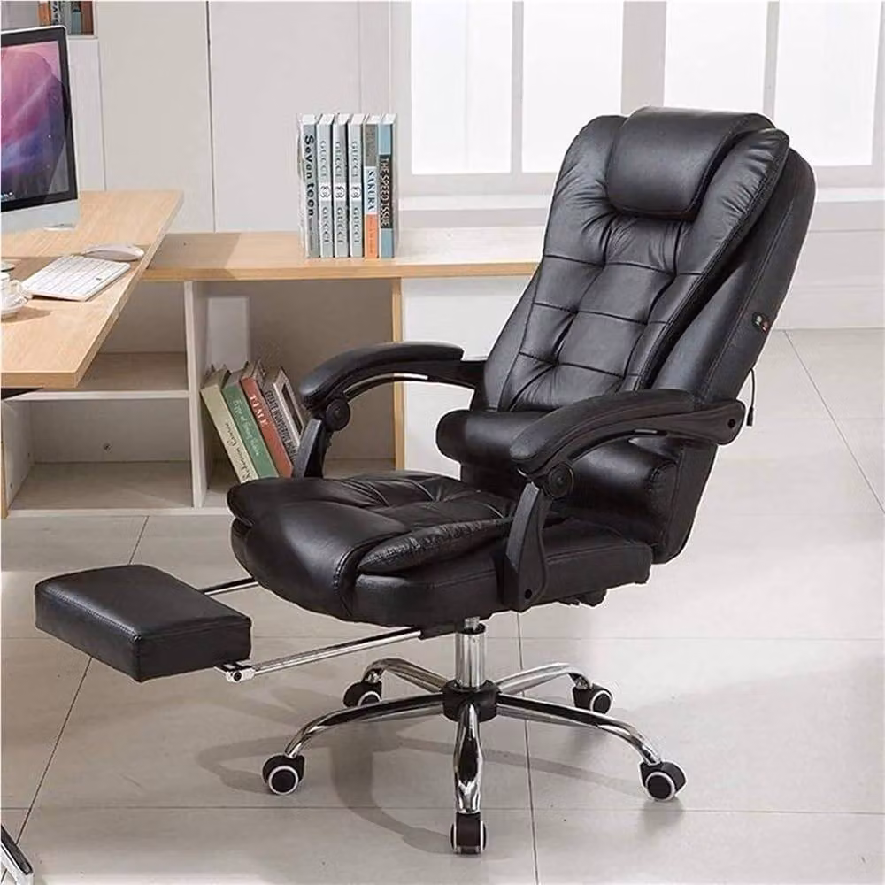 Ventryn Black Synthetic Leather Executive High Back Desk Chair with Dual Point Massage and Headrest – 3