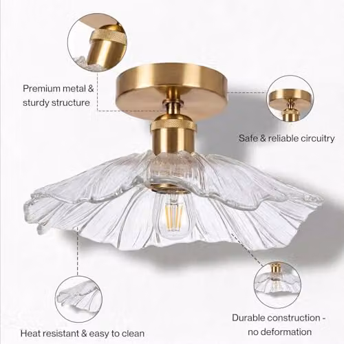 Emitto 2 Pack Modern Flush Mount Ceiling Chandelier with Transparent Glass and Copper Metal Finish, D27 x H13 cm – 3