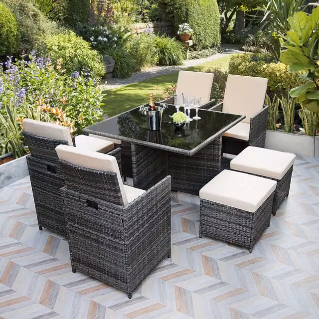 Home Garden Direct Ivy Bridge 8 Seat Rattan Cube Outdoor Dining Set in Beige