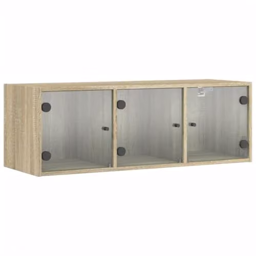 vidaXL Wall Cabinet with Glass Doors in Sonoma Oak, W/D/H: 102 x 37 x 35 cm
