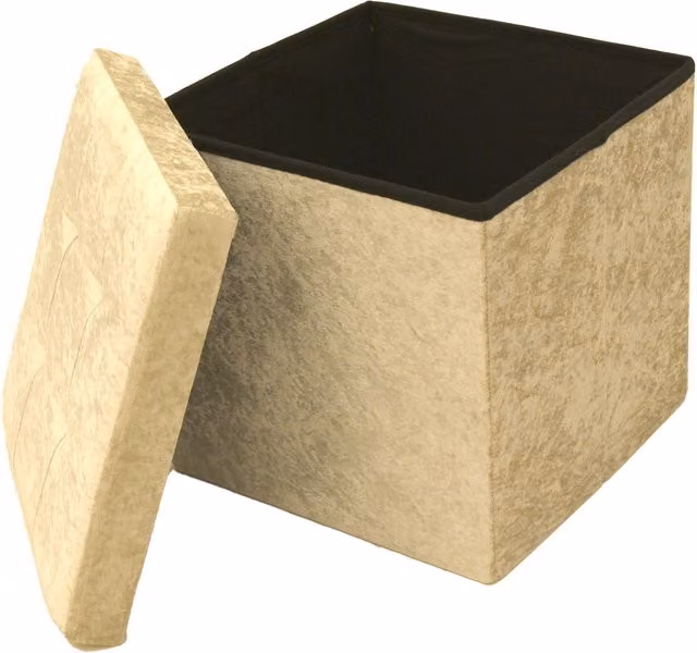 Libbi Lou Velvet Foldable Storage Ottoman Footstool, Beige, W/D/H: 38 x 38 x 38 cm – 3