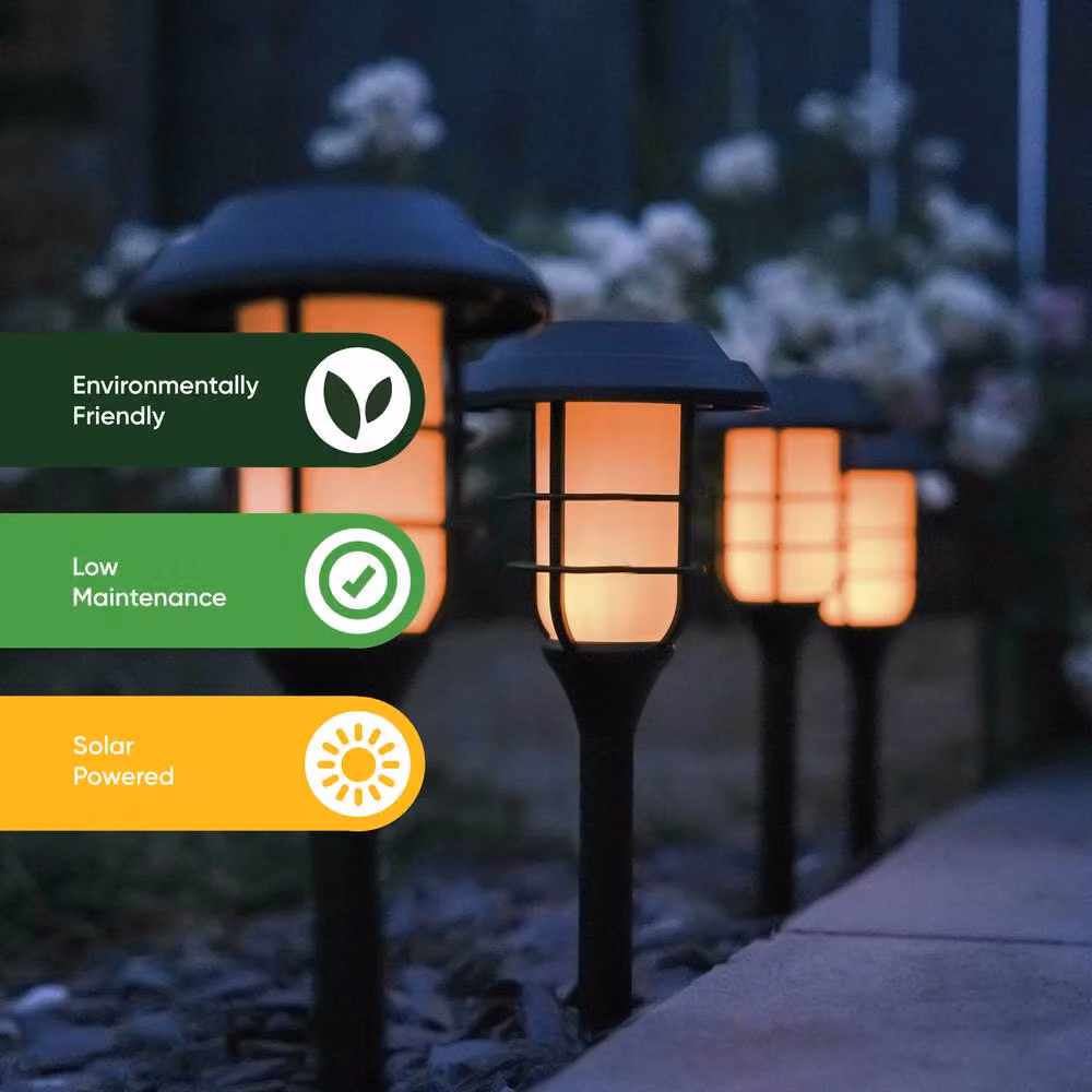 Gardenwize Pack of 4 Solar Flaming LED Stake Lights in Black – 4
