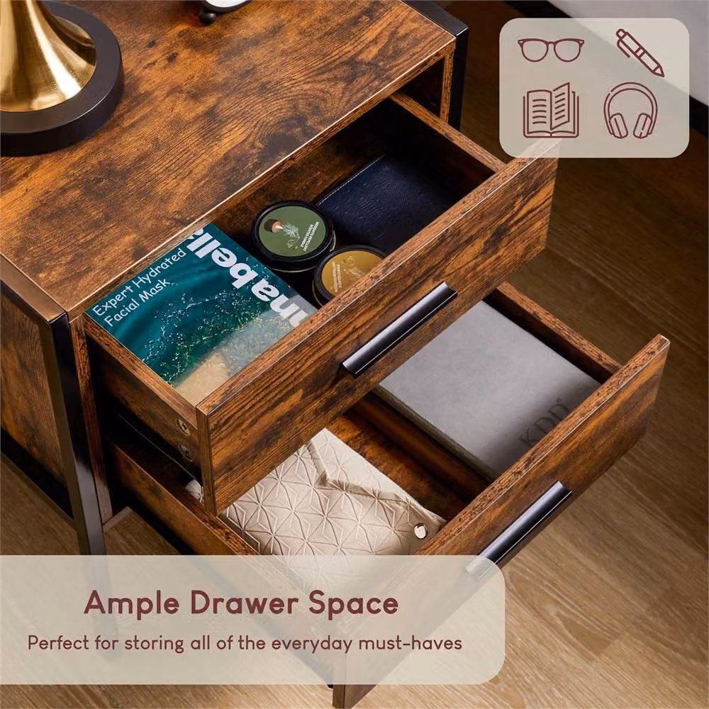 FORGEVIO 2 Drawer Industrial Wood Chest of Drawers in Brown – 4