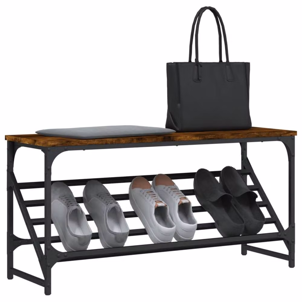 Berkfield Home Smoked Oak Shoe Rack in Brown, W/D/H: 90 x 30 x 45 cm – 3