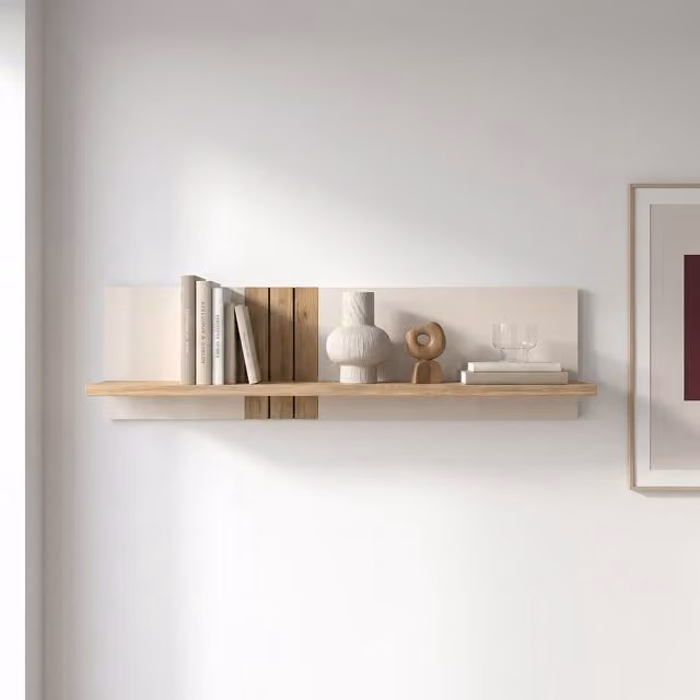 Furniture To Go Grafton Wall Mounted Industrial Wood Shelf in Cream and Oak