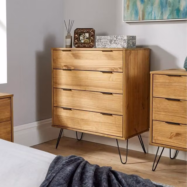 Home Source Acadia 4 Drawer Chest in Antique Pine Brown