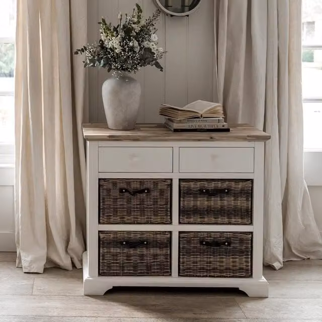 Florence Sideboard with Acacia Wood and Metal Accents in White