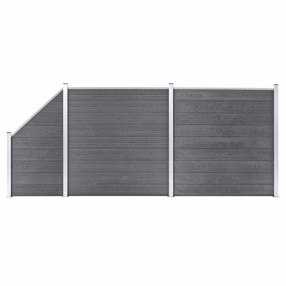 Berkfield Home WPC Fence Set in Grey, including 2 Square and 1 Slanted Panel, W: 446 cm, H: 186 cm – 2