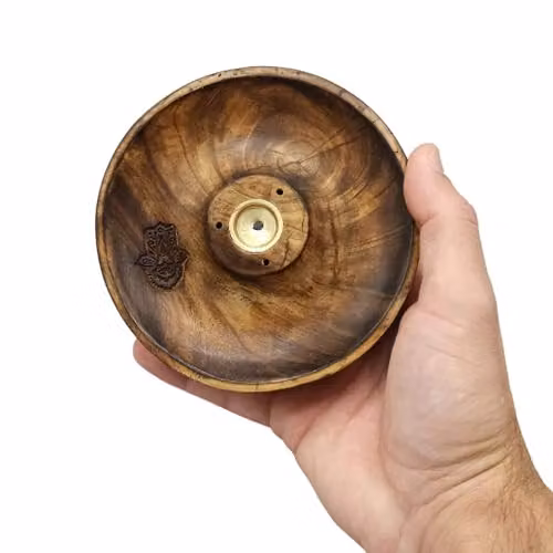 KDMD Hamsa Round Wooden Incense Stick and Cone Burner Disc in Brown – 2
