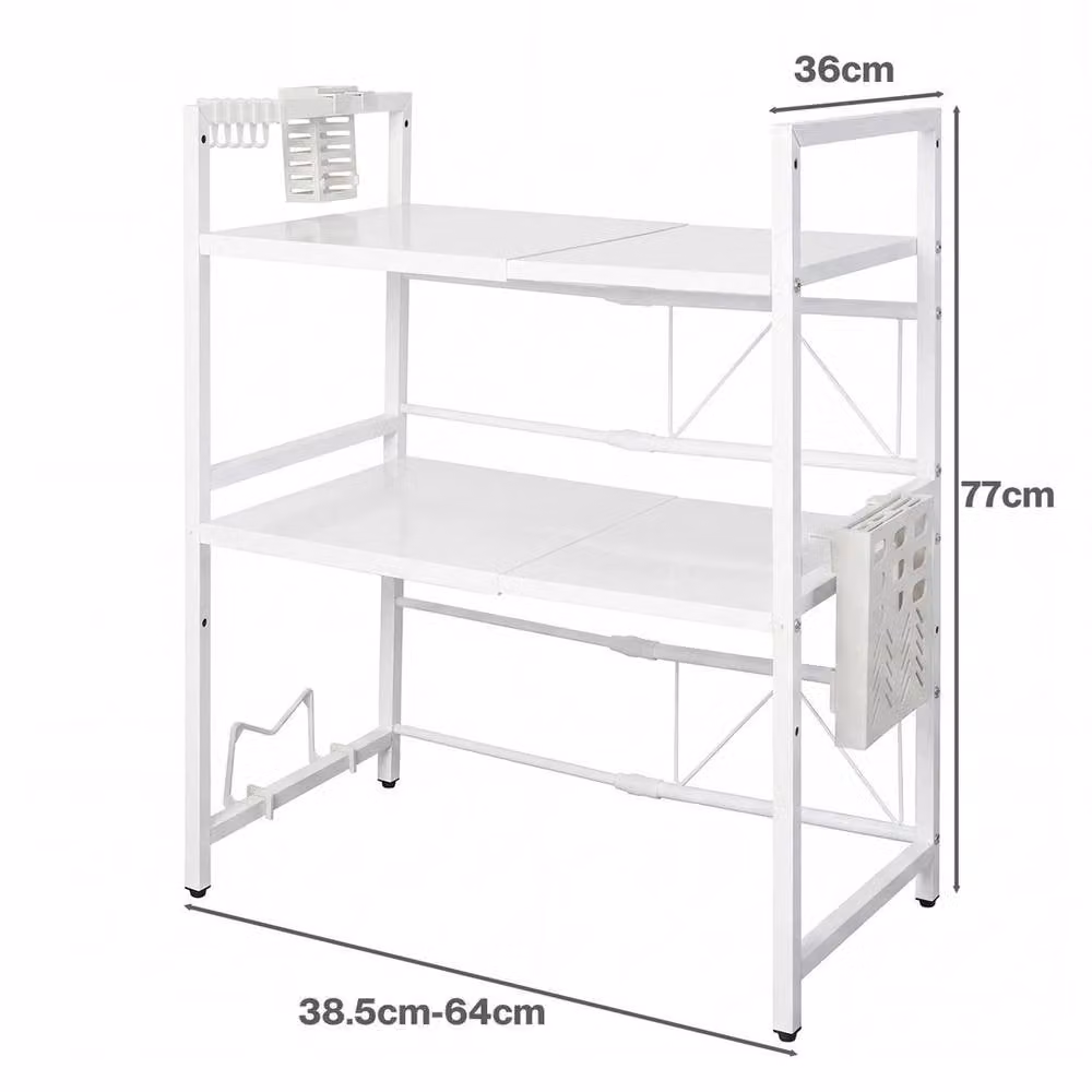 KORVIXA 3 Tier Expandable Microwave Oven Rack Stand in White with Adjustable Shelves, W: 80 cm, D: 60 cm – 2