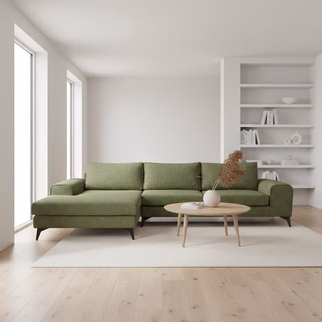 Abakus Direct Venice Left-Hand Corner Sofa in Green Basket Weave Fabric