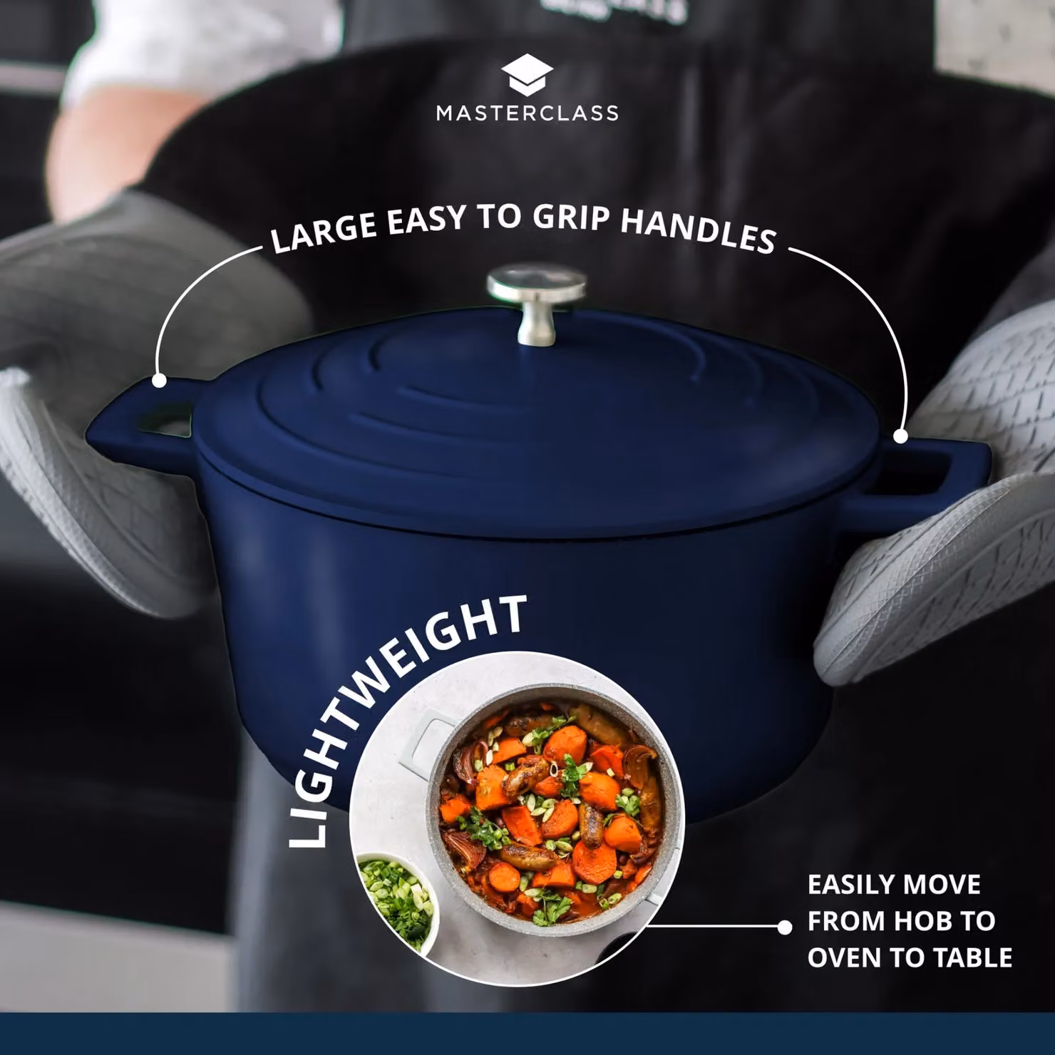 MasterClass Non-Stick Aluminium and Stainless Steel Casserole Dish with Lid, Blue, 4 l – 7