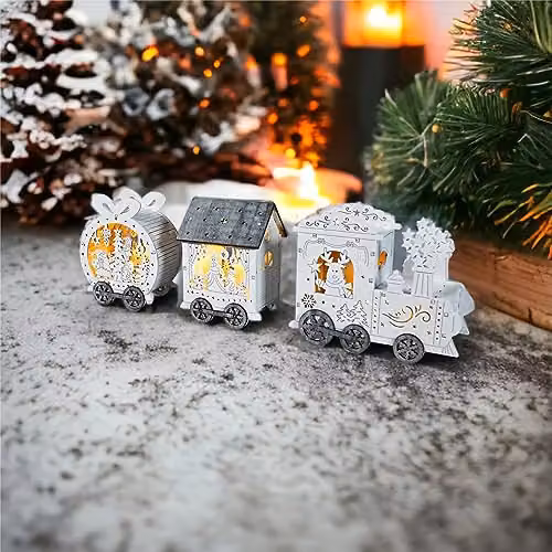 Xmas Haus Festive Light Up LED Wood Christmas Train in White and Brown, W/D/H: 45.5 x 12.8 x 45.5 cm – 2