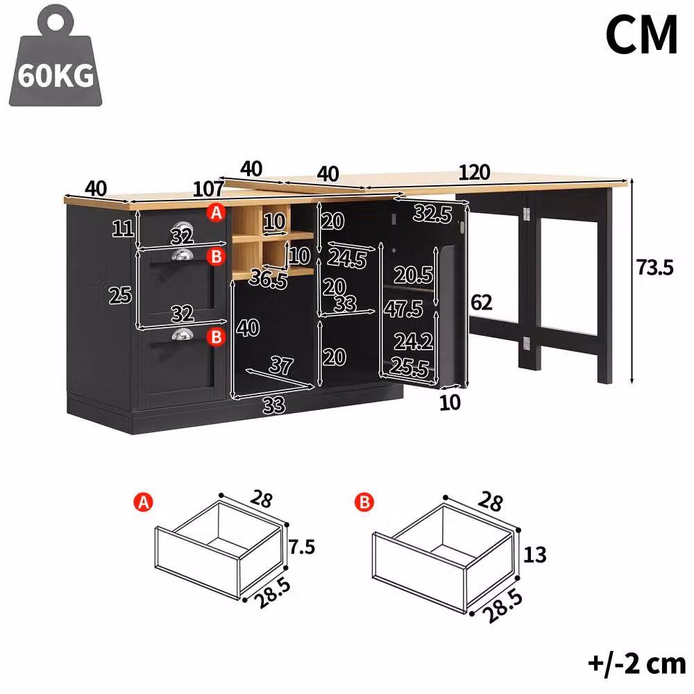 BTM Extendable Sideboard Dining Table with Wine Rack and Storage Drawers in Black – 5