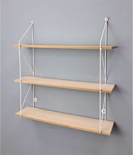 PAWNORA 3 Tier Metal and MDF Wall Mounted Floating Shelves in White