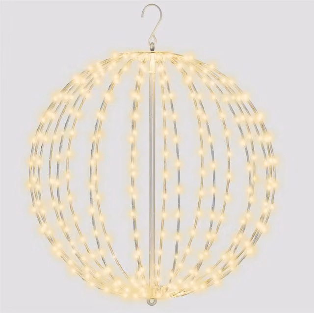 Xmas Haus Silver Metal Hanging LED Sphere with 320 Warm White Lights, Diameter: 50 cm – 1