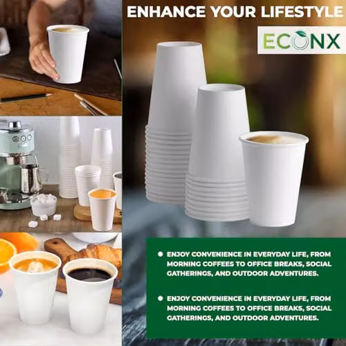 ECONX White Single Wall Disposable Paper Coffee Cups, 354ml, 50 Pack – 3