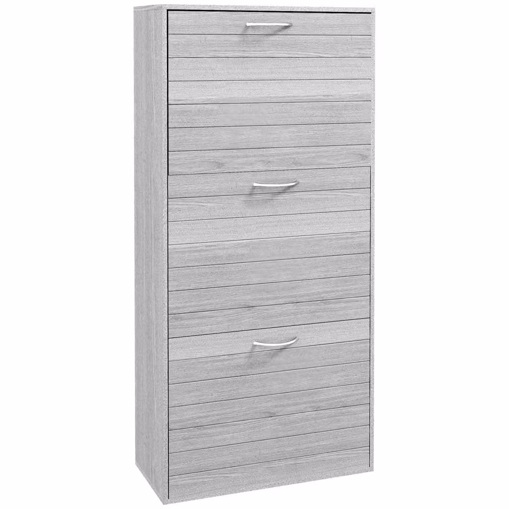 Wyld Haus Makahi Grey Wood Effect Slim Shoe Cabinet with 3 Tilting Compartments for 12 Pairs – 2