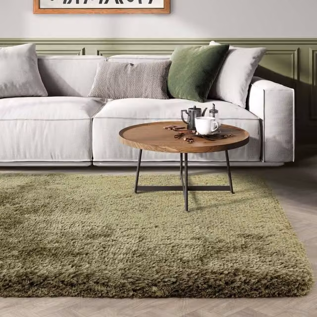 The Rug Shop UK Green Handmade Modern Plain Polyester Easy To Clean Area Rug W: 200 cm, D: 300 cm – 1