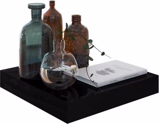 Berkfield Home Durable Floating Wall Shelf in High Gloss Black, W/D/H: 23 x 23.5 x 3.8 cm