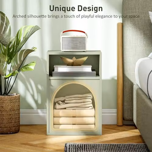HOMCOM Modern Bedside Table in Green with Media Compartments, W/D/H: 40 x 30 x 60 cm – 3