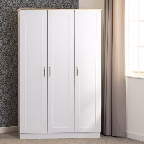 Seconique Portland 3 Door Wardrobe in White and Oak Effect, W/D/H: 119.5 x 53.5 x 187.5 cm – 2