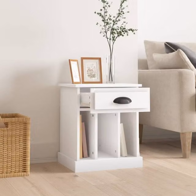 Berkfield Home Elegant Bedside Cabinet in White, W/D/H: 43 x 36 x 50 cm