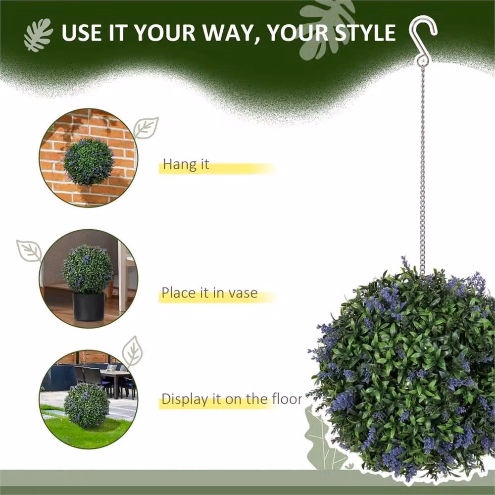 Nordara Set of 2 Purple and Green Artificial Hanging Plant Topiary Balls – 3
