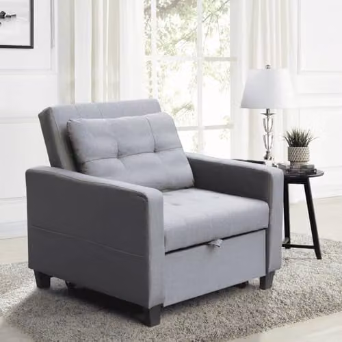 Home Source Charleston Convertible Sleeper Sofa Chair in Grey Fabric – 1