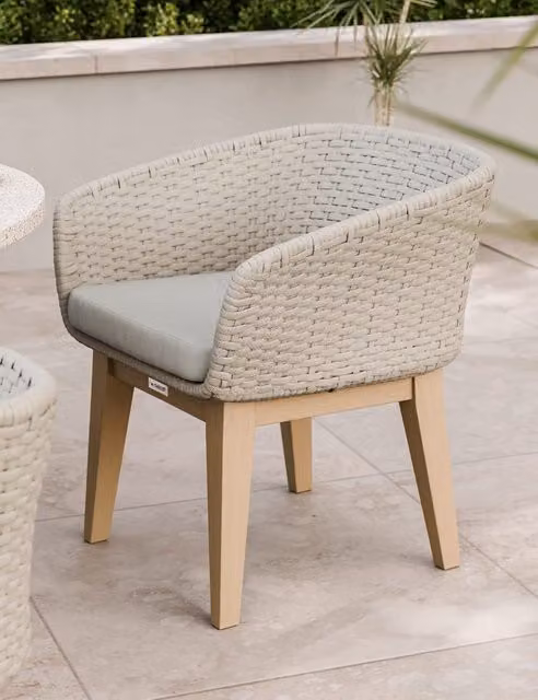 Royalcraft Eden Dusk Set of 2 Modern Dining Chairs in Beige with UV-Resistant Acacia Wood and Cushions