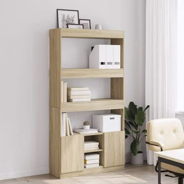 Berkfield Home Sonoma Oak Highboard in Light Brown, W/D/H: 92 x 33 x 180 cm – 1