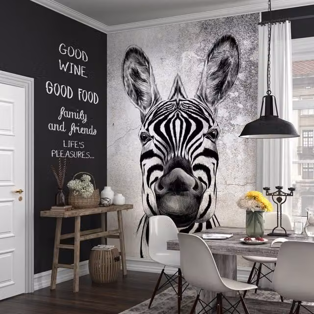 Erismann Zebra Digital Animal Print Wall Mural in Black and Grey