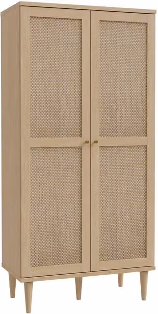 Furniture To Go Calasetta Display Cabinet in Light Oak with Glass Doors and Rattan Details