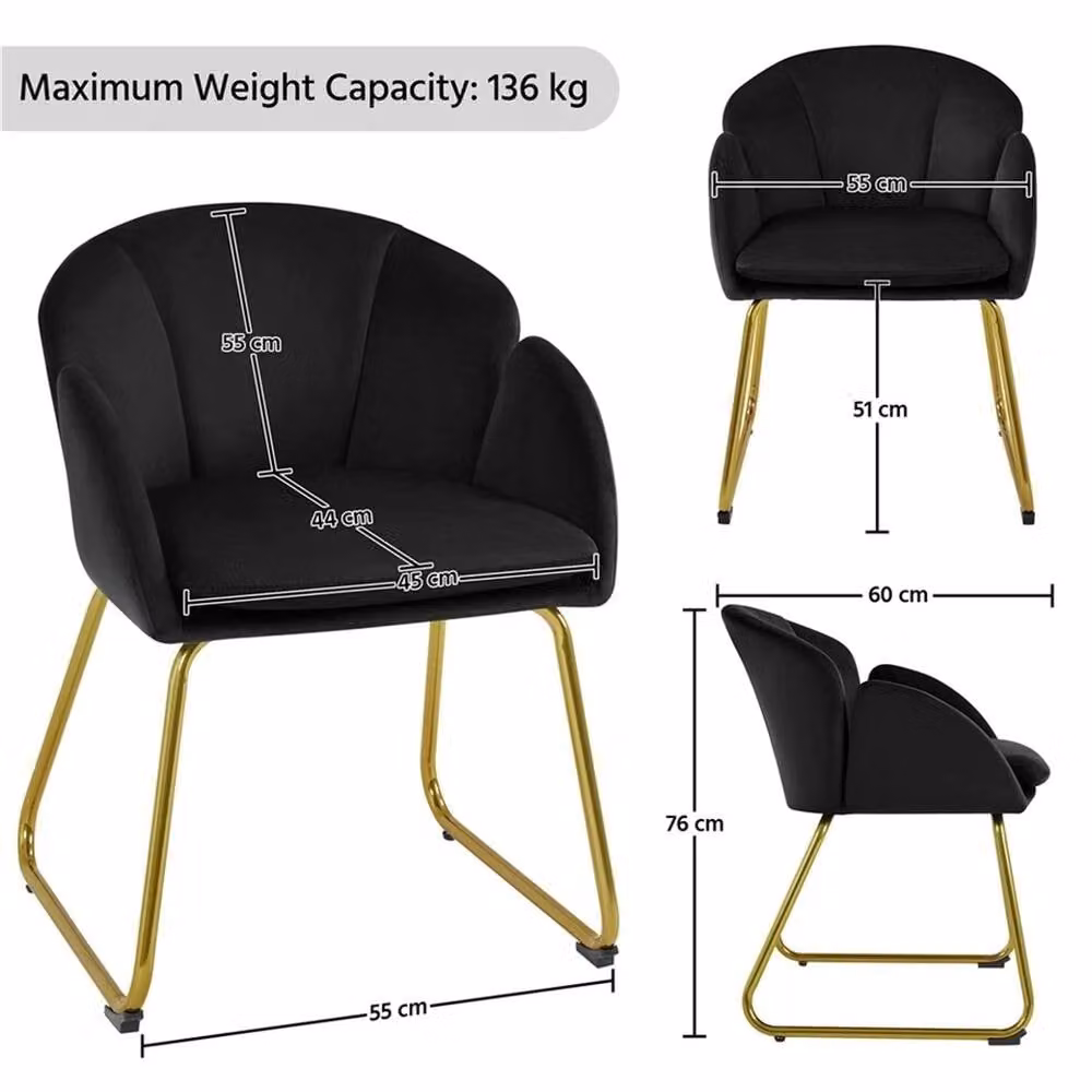 Kelvenix Flower Shape Velvet Vanity Chair in Black – 2