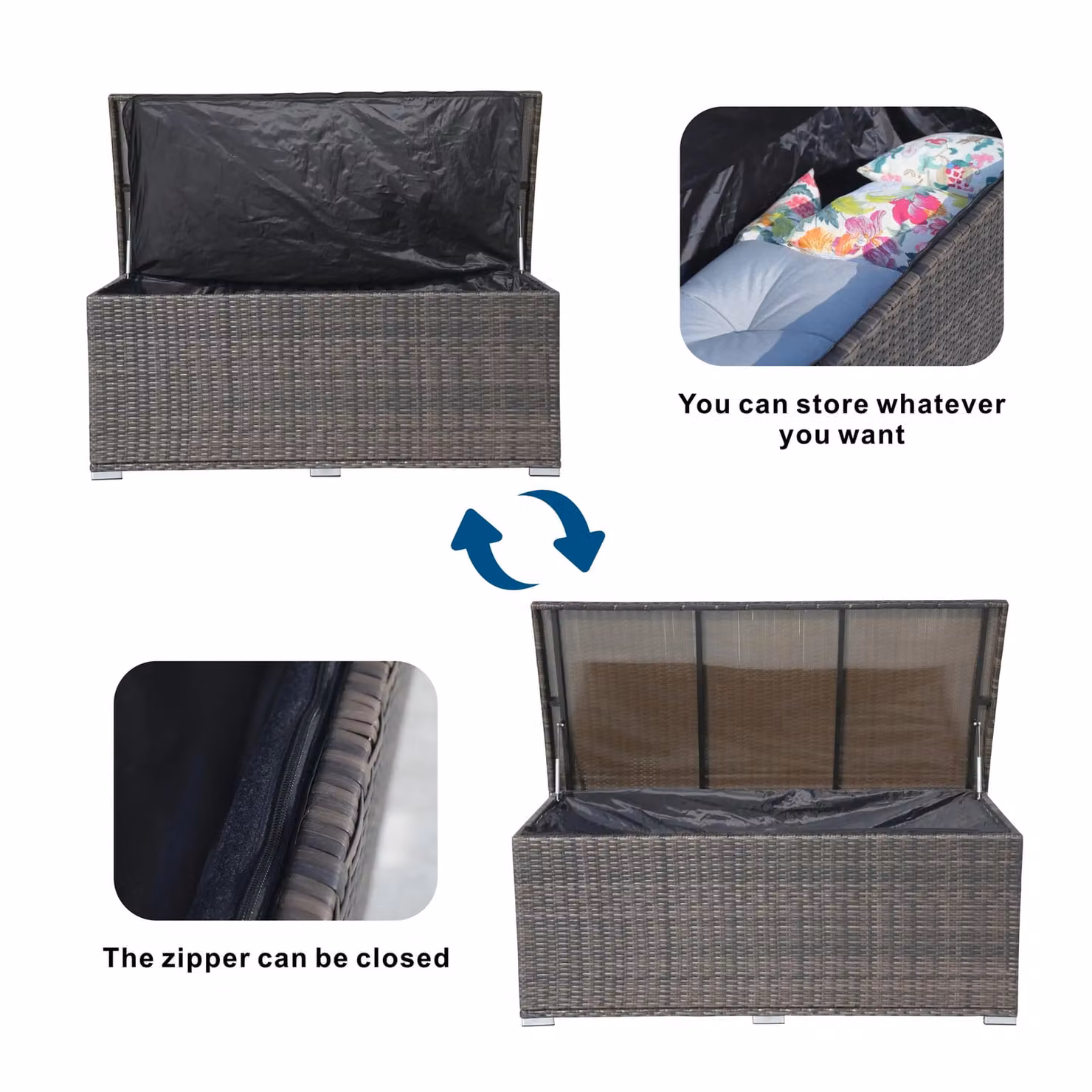 Direct Wicker Large Rattan Outdoor Storage Box with Aluminium Frame, Brown, W: 72 cm, D: 155 cm, H: 64.5 cm – 3