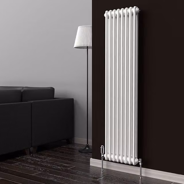 Lux Heat White Vertical 2 Column Traditional Steel Radiator, H: 150 cm, W: 38 cm