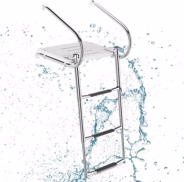 PAWNORA Stainless Steel Folding Dock Ladder with Non-slip Steps in Silver – 1