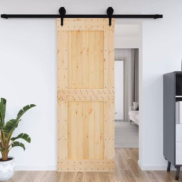 Berkfield Home Narvik Rustic Sliding Door, Solid Brown Wood, W: 85 cm, H: 210 cm