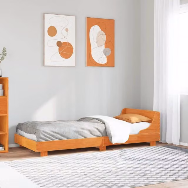 Berkfield Home Solid Wood Pine Bed Frame in Wax Brown, W/D/H: 90 x 200 cm
