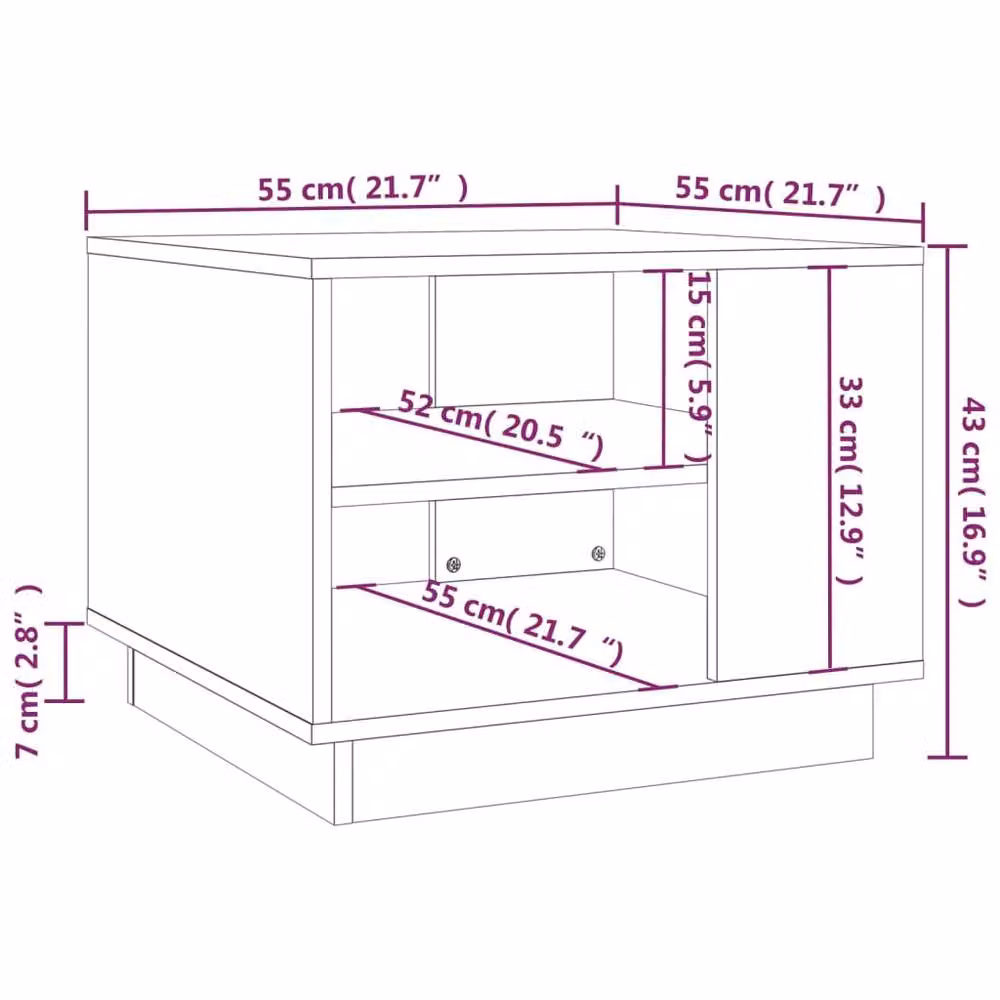 Berkfield Home Modern Square Coffee Table in Smoked Oak Brown, W/D/H: 55 x 55 x 43 cm – 6