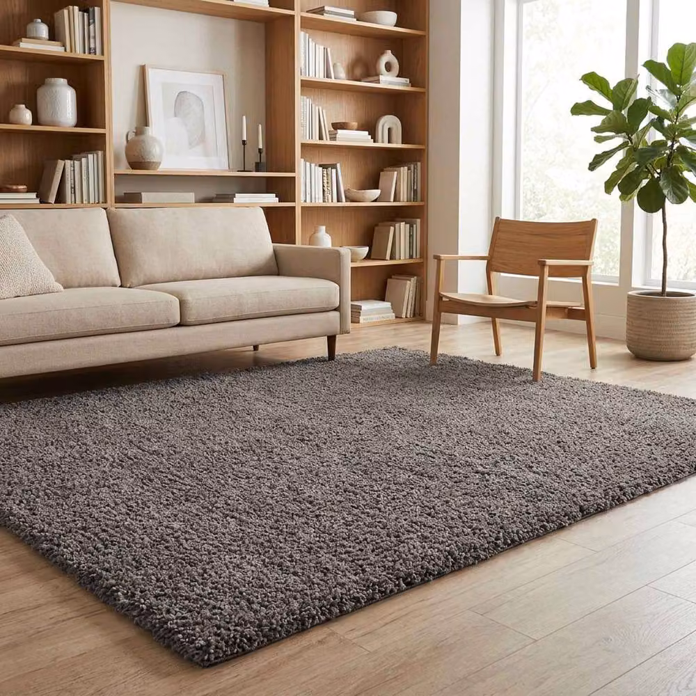 Desire Rugs Ainsley Modern Plain Round Shaggy Area Rug in Grey, Diameter: 120 cm – 3
