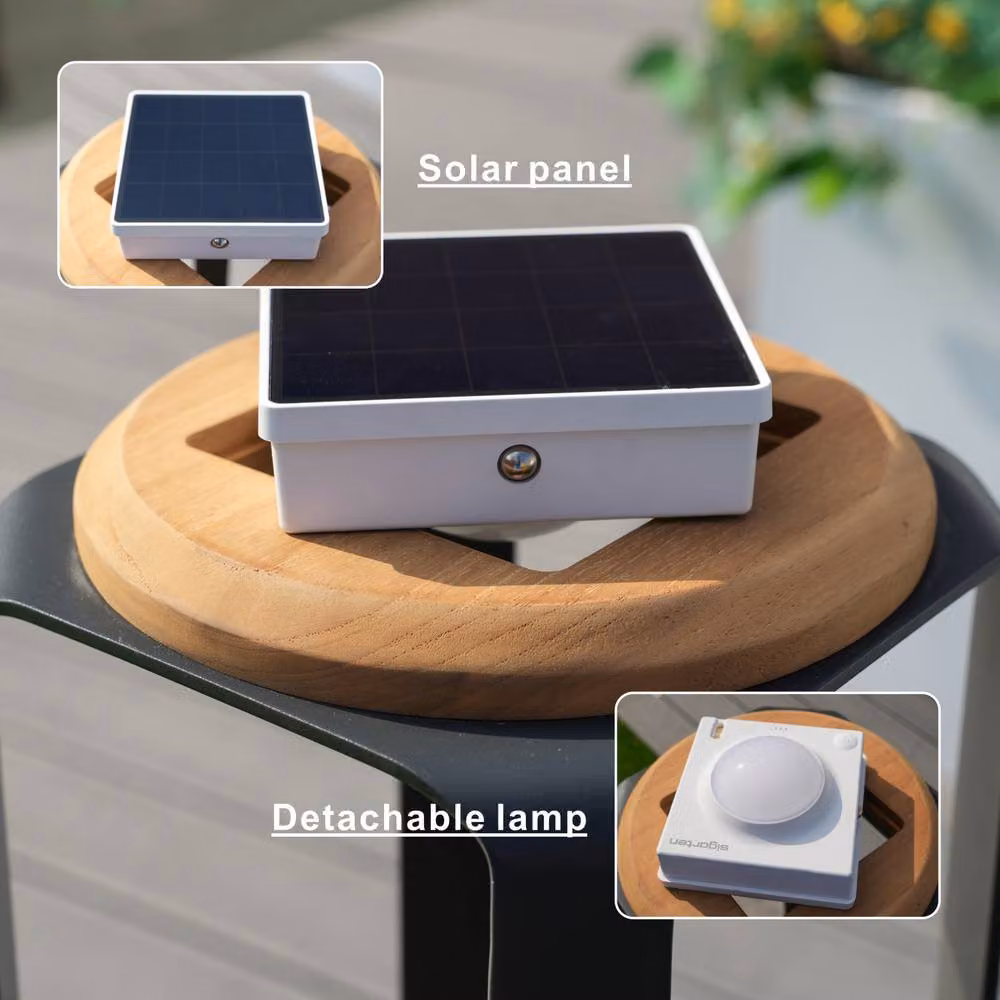 MIMO Outdoor Solar LED Teak Lantern in Grey with Touch Control and 3 Lighting Modes – 5