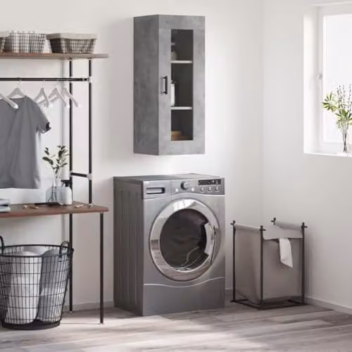 vidaXL Wall Mounted Cabinet with Glass Doors, Grey, W/D/H: 34.5 x 34.0 x 90.0 cm – 2