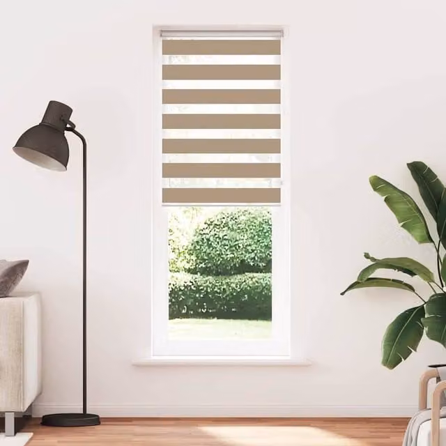 Berkfield Home Zebra Blind in Sand Brown, W: 70 cm, H: 200 cm, Polyester Fabric