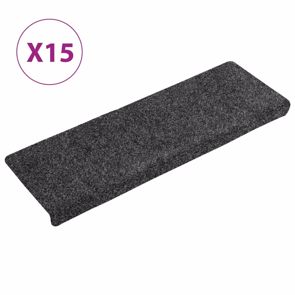 Berkfield Home Self-Adhesive Needle Punch Stair Mats, 15 Pack, Grey, W: 65 cm, D: 21 cm, H: 4 cm – 2