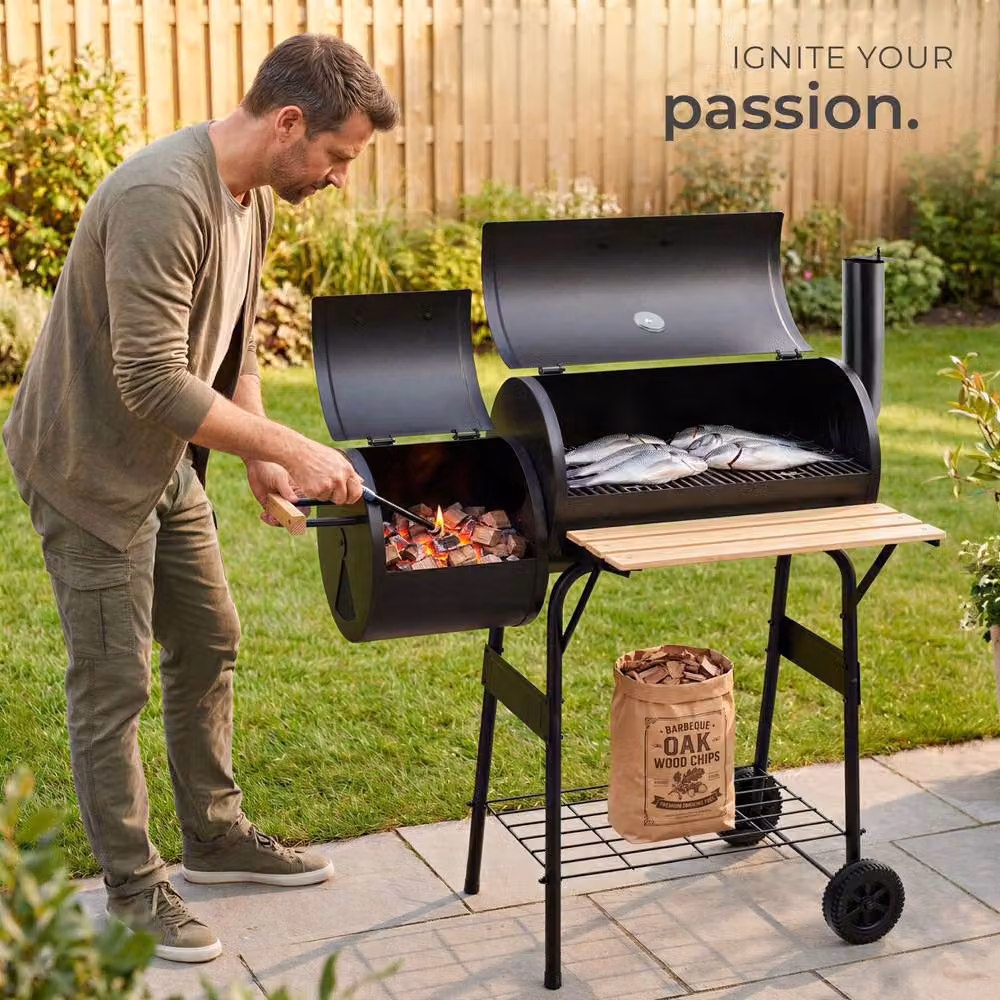 tectake 2-in-1 Charcoal Grill Smoker with Thermometer and 2 Chambers, Black, W/D/H: 116.0 x 110.0 cm – 9
